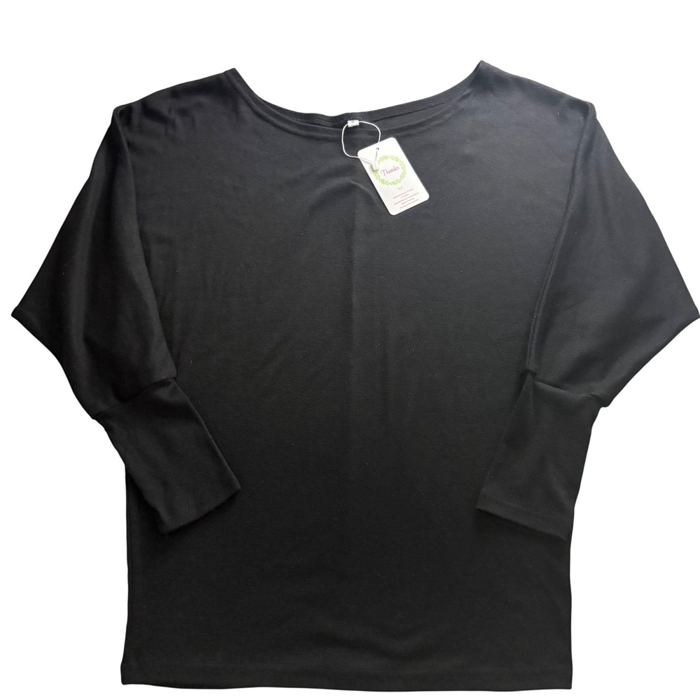 NWT Women Black Dolman Long Sleeve Scoop Neck Top Size Small‎ Stretch Knit